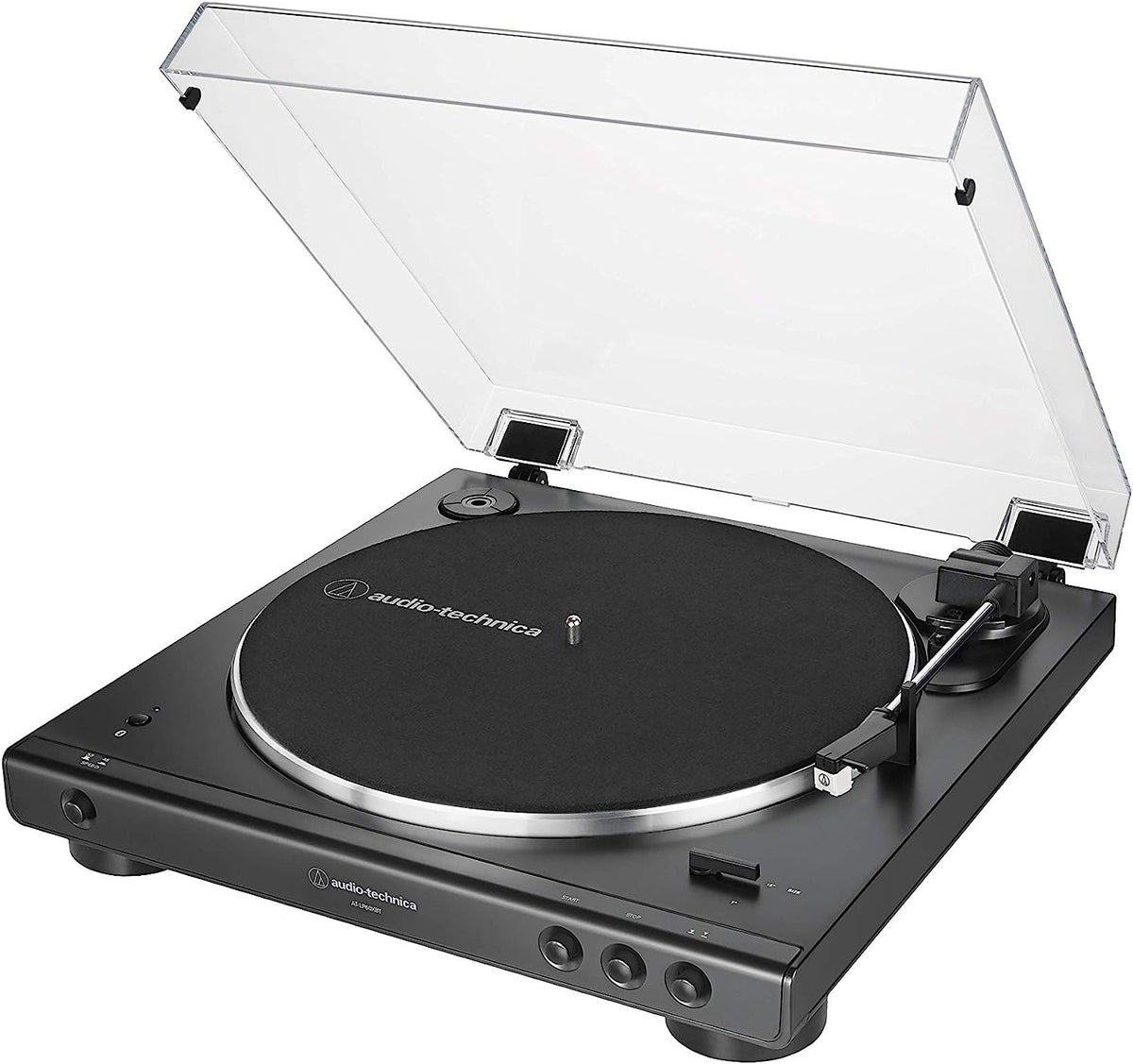  Audio-Technica AT-LP60XBT-BK Fully Automatic Bluetooth Belt-Drive Stereo Turntable, Black, Hi-Fi, 2 Speed, Dust Cover, Anti-Resonance, Die-cast Aluminum Platter side view