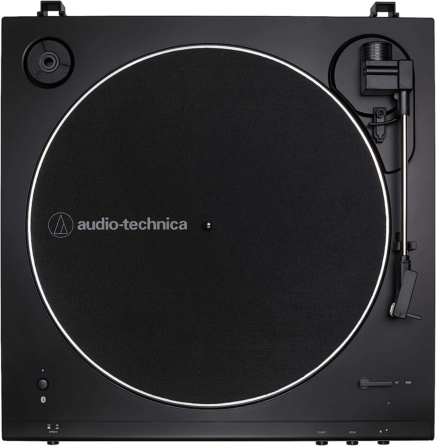  Audio-Technica AT-LP60XBT-BK Fully Automatic Bluetooth Belt-Drive Stereo Turntable, Black, Hi-Fi, 2 Speed, Dust Cover, Anti-Resonance, Die-cast Aluminum Platter top view